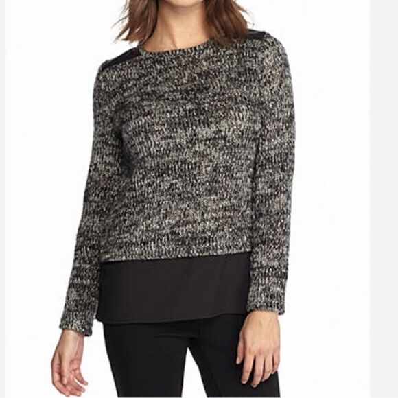 Calvin Klein GRAY MELANGE LEATHER Shoulder SWEATER  SIZE L - Picture 1 of 11